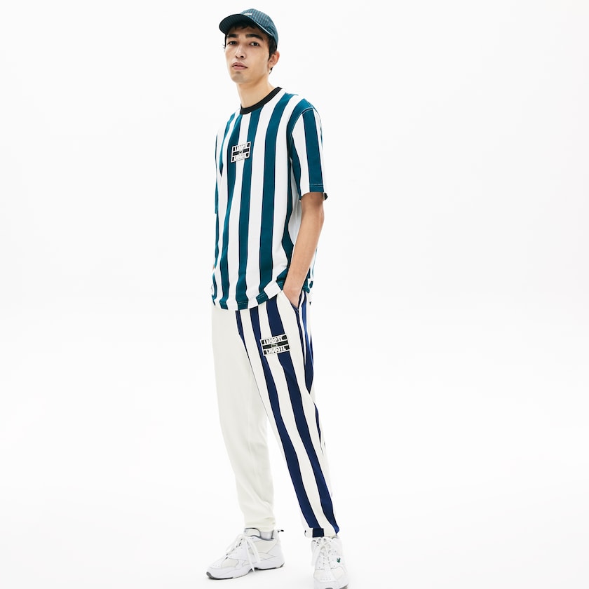 Men's Lacoste White / Navy Blue / White Pants LIVE Bicolor Fleece Tracksuit DR3-32803T1