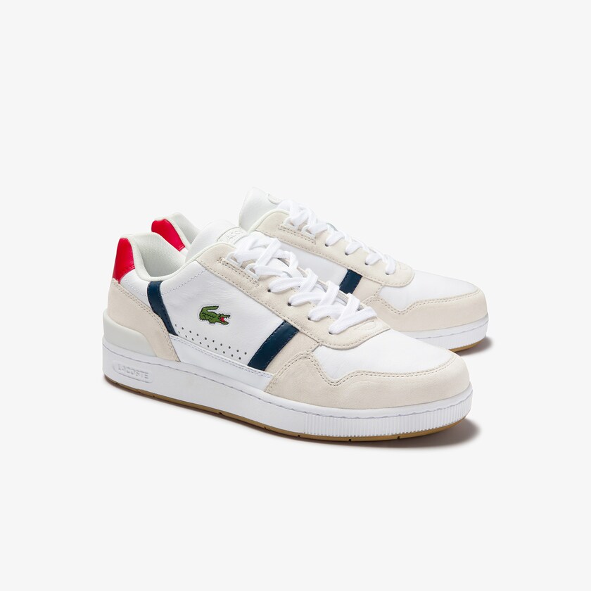 Men's Lacoste White / Navy / Red Sneakers T-Clip Tricolour Leather and Suede DI3-29102K5