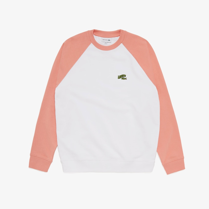 Men's Lacoste White / Pink Sweatshirts Embroidered Logo Regular Fit DC7-09330Y2