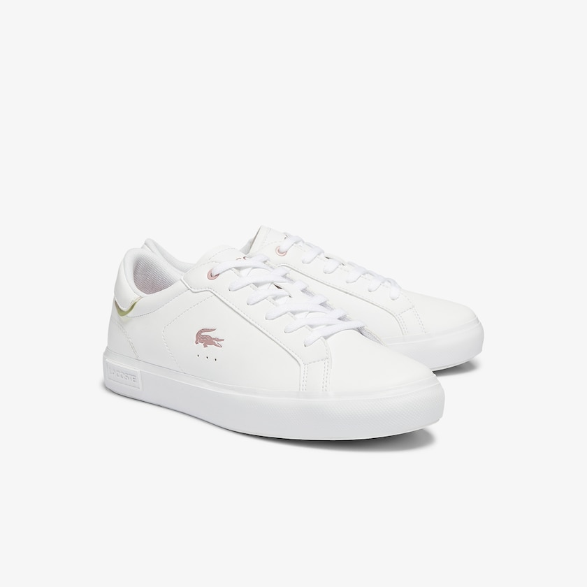 Kids' Lacoste White / Pink Sneakers Powercourt Synthetic Metallic Accent WA1-89358I2