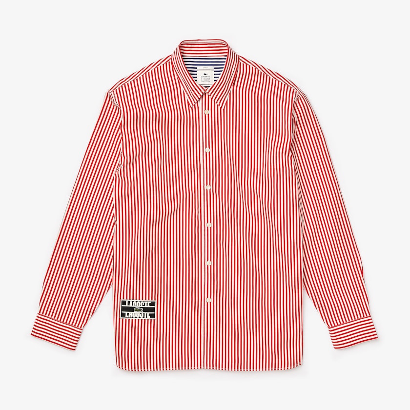 Women's Lacoste White / Red Shirts LIVE Boxy-Fit Striped Cotton EM7-74897V5