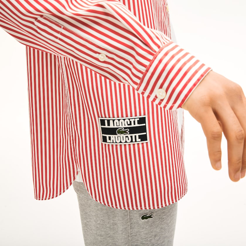 Women's Lacoste White / Red Shirts LIVE Boxy-Fit Striped Cotton EM7-74897V5