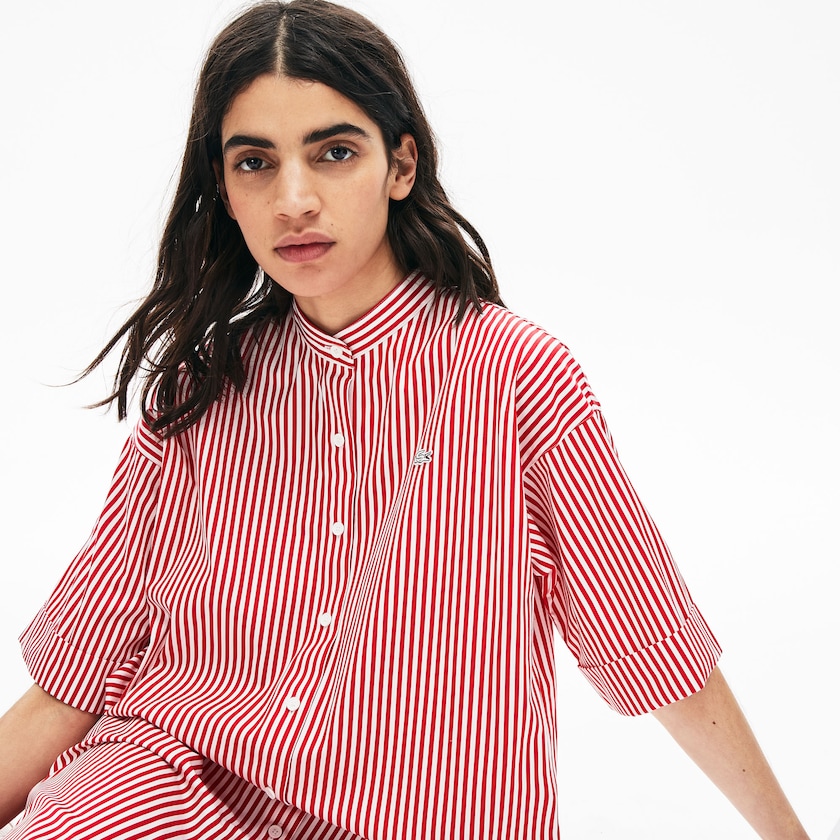 Women's Lacoste White / Red Dress LIVE Striped Cotton Maxi ZR3-76497Z4