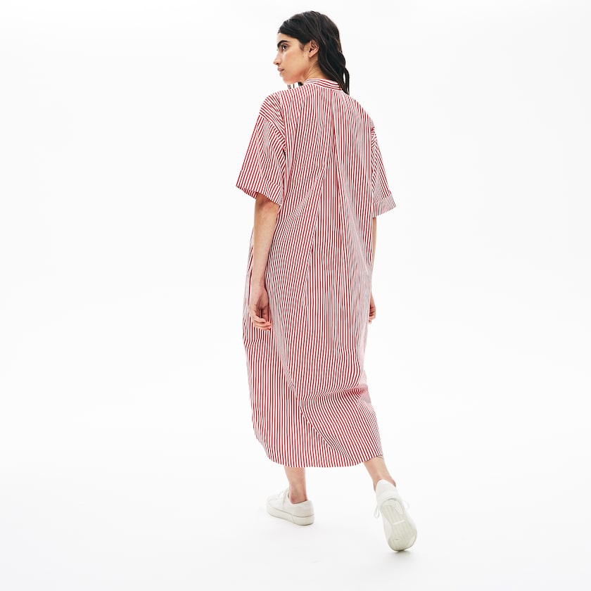 Women's Lacoste White / Red Dress LIVE Striped Cotton Maxi ZR3-76497Z4