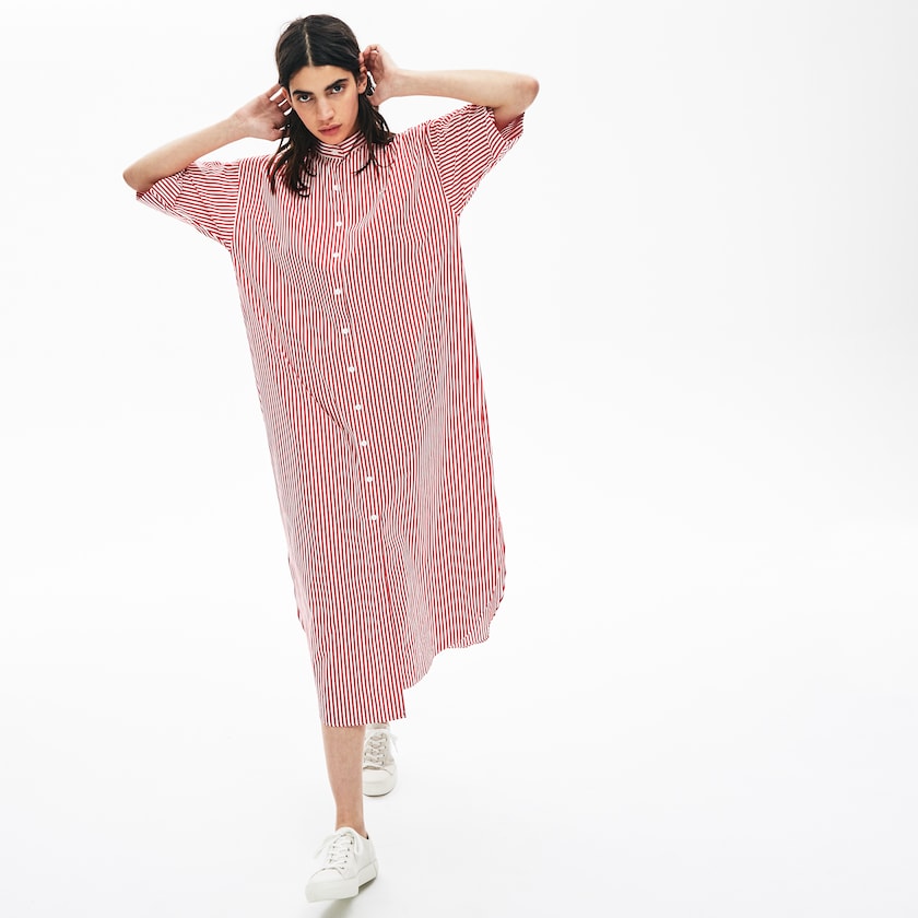 Women's Lacoste White / Red Dress LIVE Striped Cotton Maxi ZR3-76497Z4