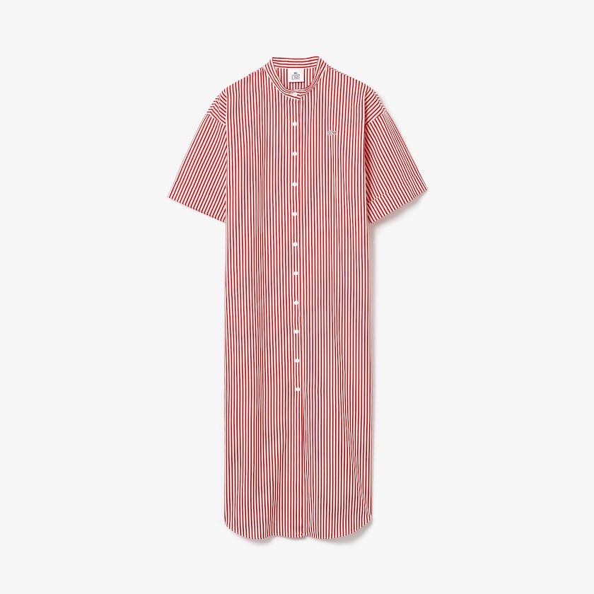 Women's Lacoste White / Red Dress LIVE Striped Cotton Maxi ZR3-76497Z4