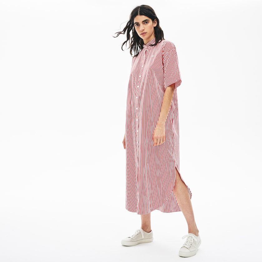 Women's Lacoste White / Red Dress LIVE Striped Cotton Maxi ZR3-76497Z4