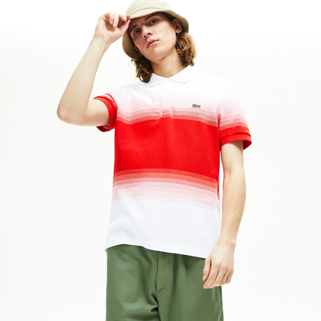 Men's Lacoste White / Red Polo Shirts Made in France Cotton Piqué Regular Fit DW6-59465L3
