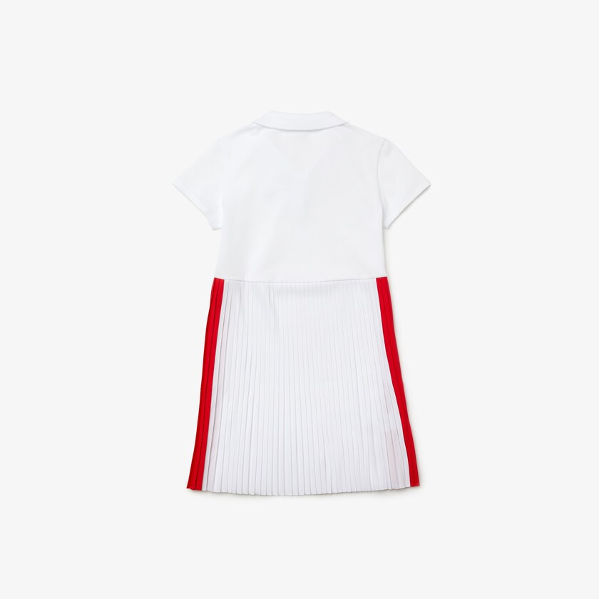Women's Lacoste White / Red Polo Dress Pleated Lightweight Cotton Piqué MY6-85818O0