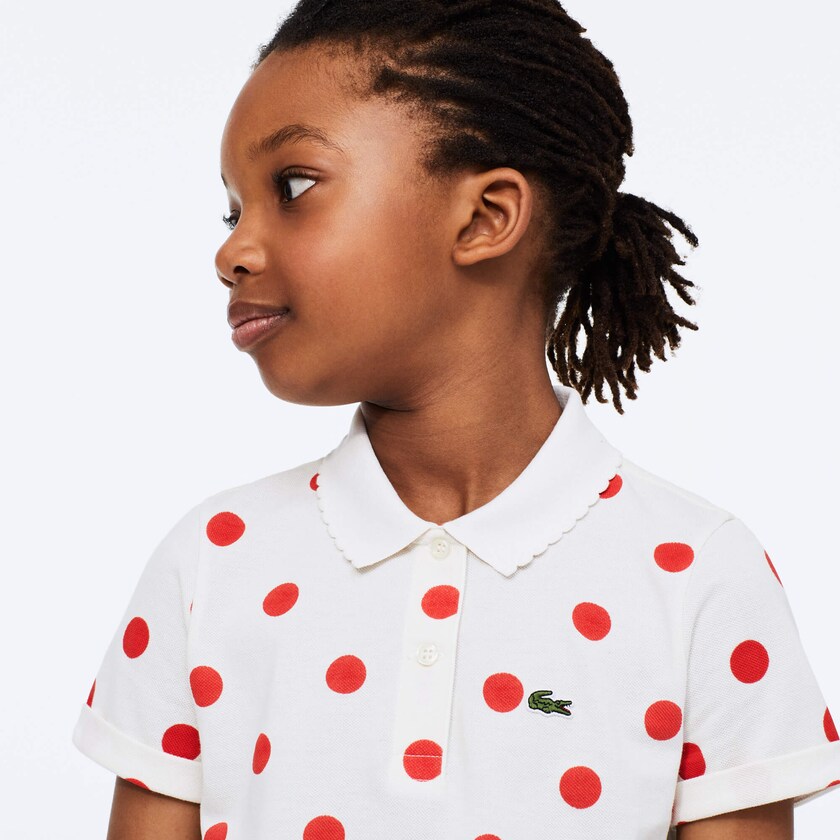 Kids' Lacoste White / Red Polo Shirts Polka Dot Scalloped Collar Cotton Petit Piqué LJ3-32883U8