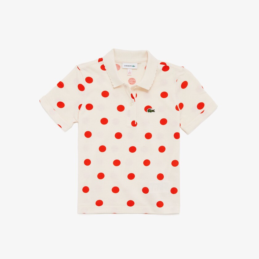 Kids' Lacoste White / Red Polo Shirts Polka Dot Scalloped Collar Cotton Petit Piqué LJ3-32883U8