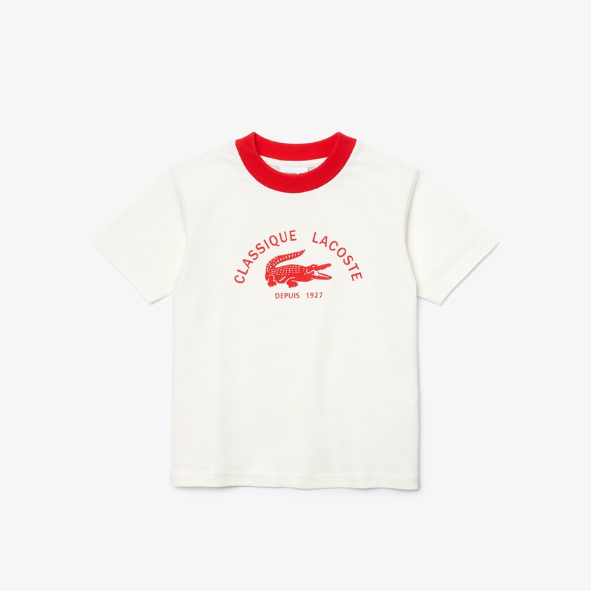 Kids' Lacoste White / Red T Shirts Ringer Crewneck Lightweight Printed Cotton JV8-11351A3