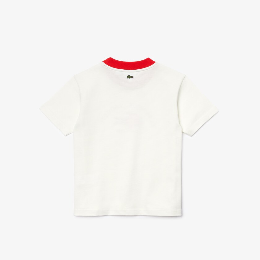 Kids' Lacoste White / Red T Shirts Ringer Crewneck Lightweight Printed Cotton JV8-11351A3