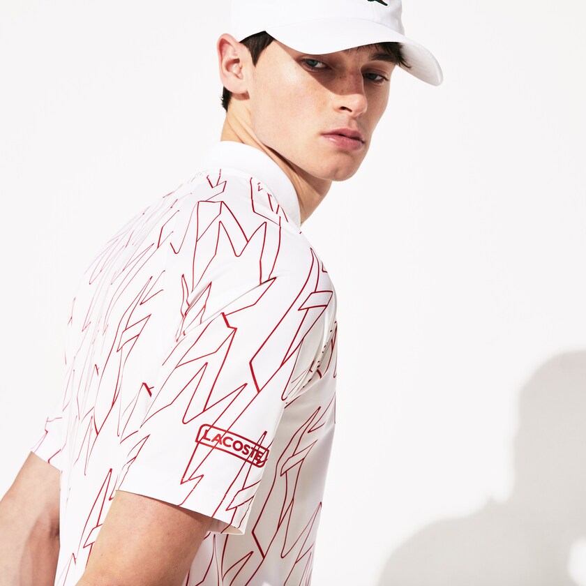 Men's Lacoste White / Red Shirts SPORT French Open Ultra Lightweight Stretch Polo EW9-25212H4