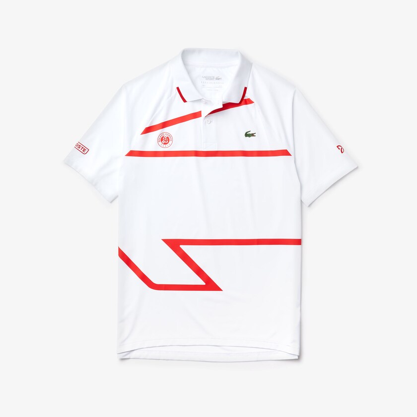 Men's Lacoste White / Red Shirts SPORT Roland Garros x Novak Djokovic Polo HJ0-96049T1