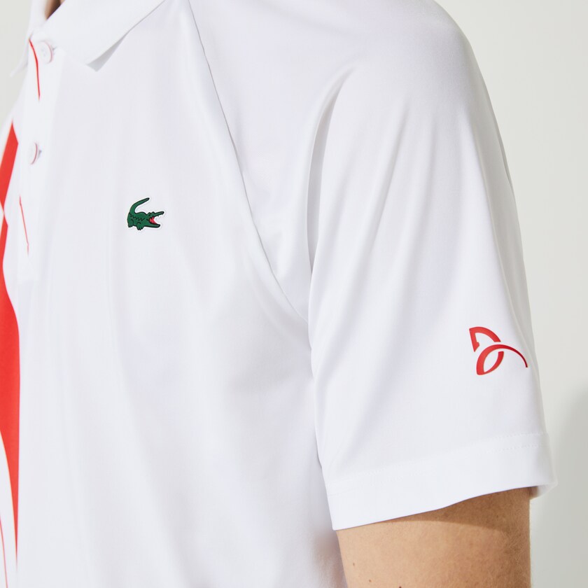 Men's Lacoste White / Red Shirts SPORT x Novak Djokovic Print Stretch Jersey Polo VB2-36653T2