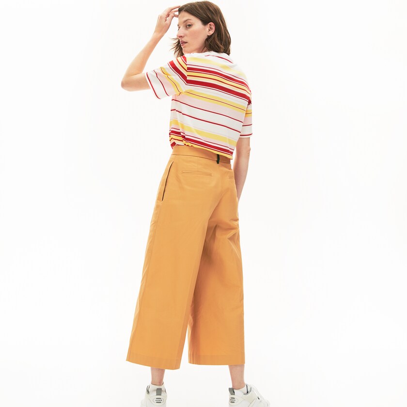 Women's Lacoste White / Red / Light Pink / Yellow T Shirts Crew Neck Striped Cotton GP1-03280O2