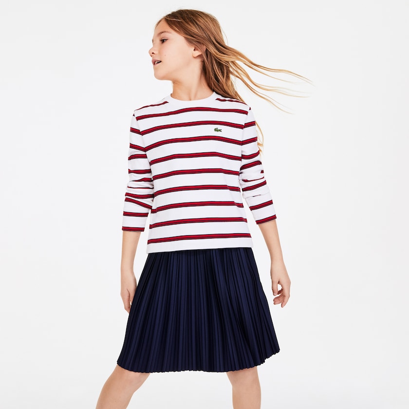 Kids' Lacoste White / Red / Navy Blue T Shirts Print Thick Cotton Nautical Top UY5-53475E4