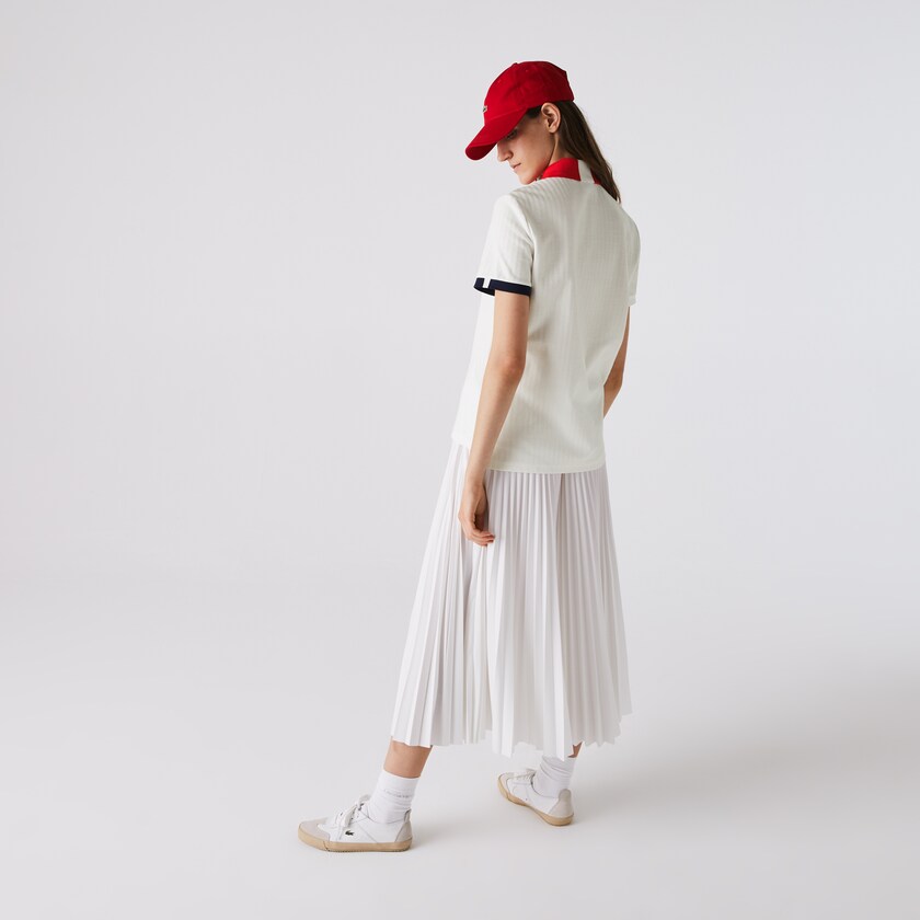 Women's Lacoste White / Red / Navy Blue / White Polo Shirts Made In France Regular fit Tricolour Organic Cotton XO3-41784T9