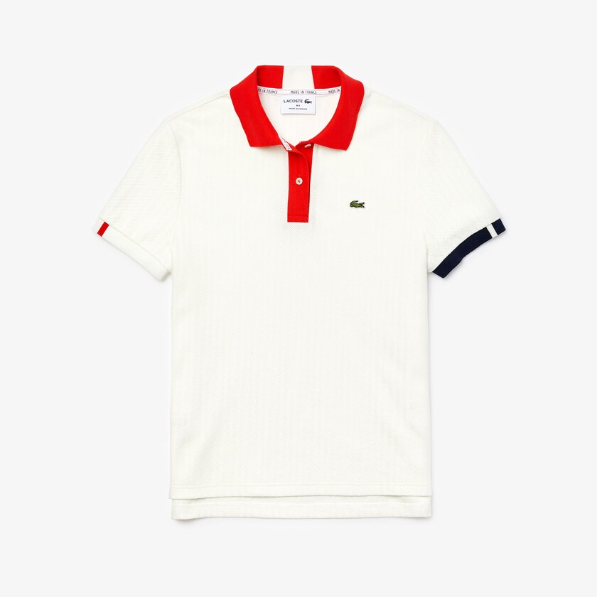 Women's Lacoste White / Red / Navy Blue / White Polo Shirts Made In France Regular fit Tricolour Organic Cotton XO3-41784T9
