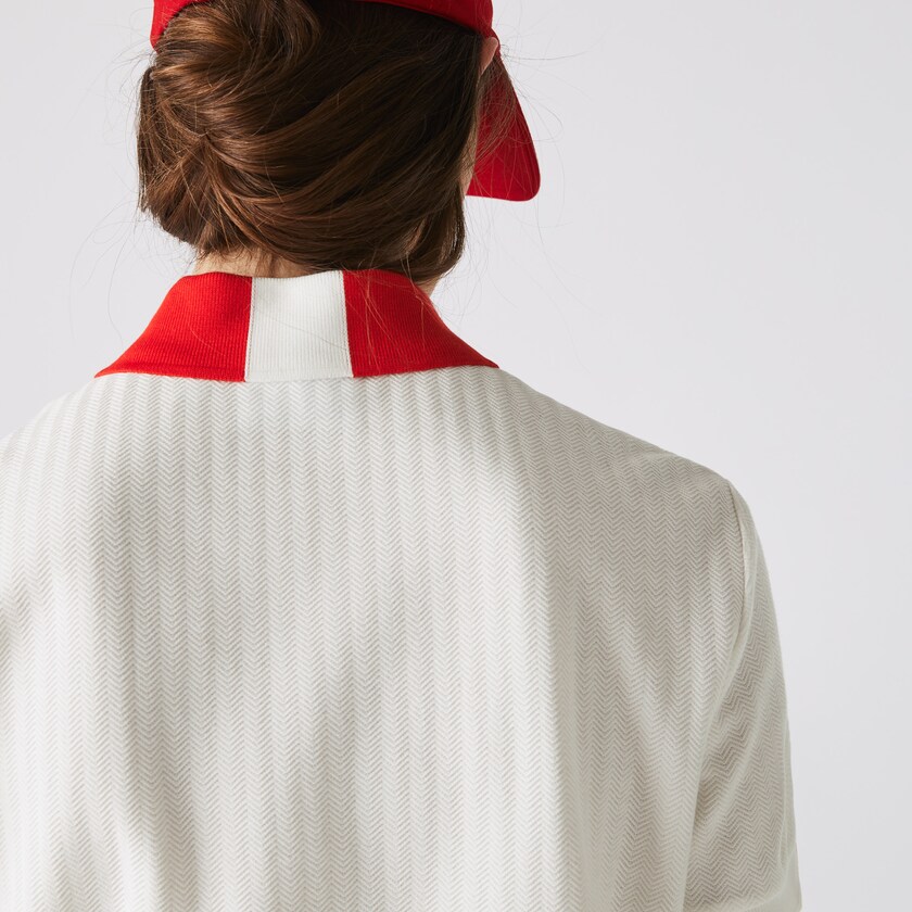 Women's Lacoste White / Red / Navy Blue / White Polo Shirts Made In France Regular fit Tricolour Organic Cotton XO3-41784T9