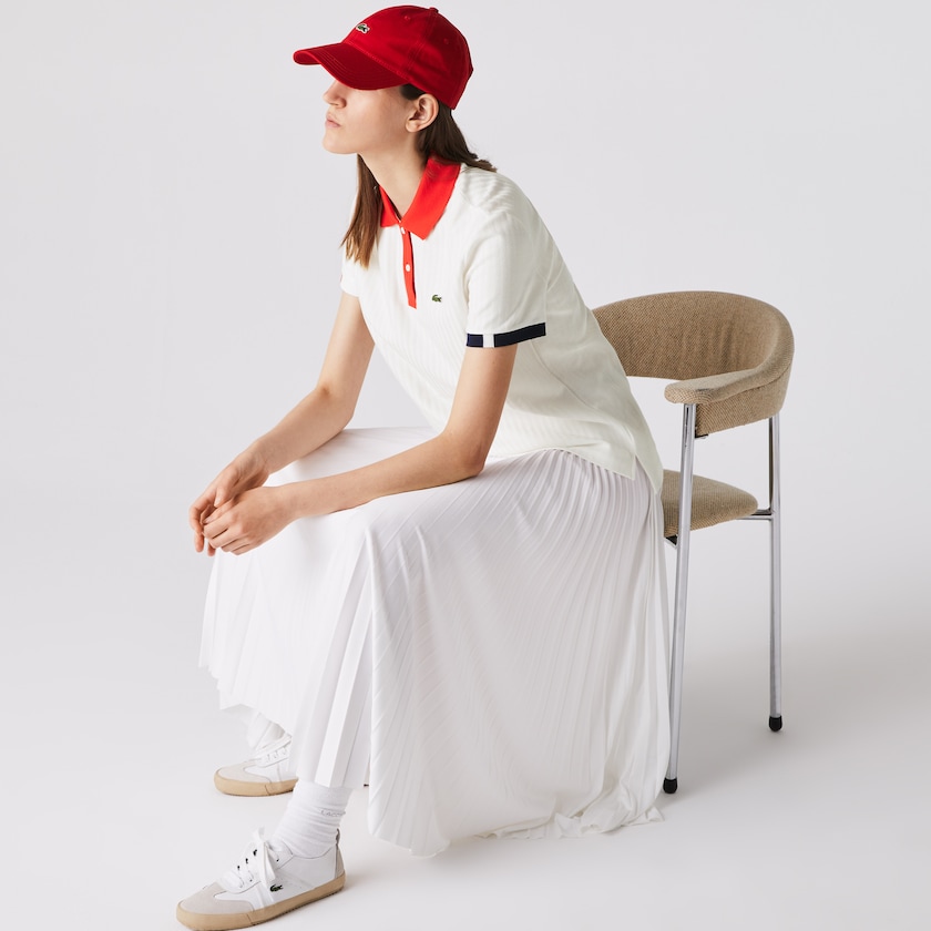 Women's Lacoste White / Red / Navy Blue / White Polo Shirts Made In France Regular fit Tricolour Organic Cotton XO3-41784T9