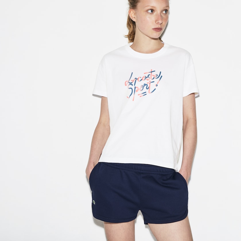 Women's Lacoste White / Red / Pink / Blue T Shirts SPORT Crew Neck Shaded Design Tennis HH7-40874X1