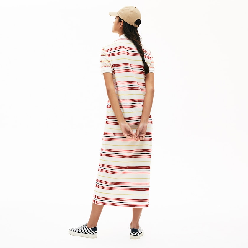 Women's Lacoste White / Red / Yellow / Navy Blue / Light Pink Polo Dress Striped Cotton Buttoned IE2-11121Q7