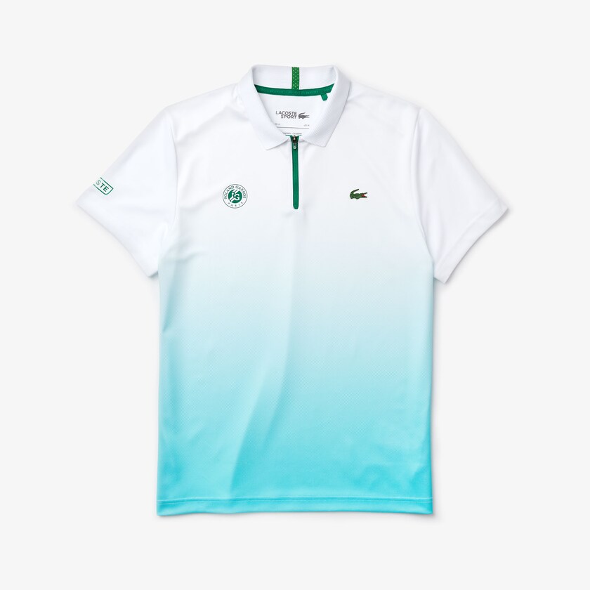 Men's Lacoste White / Turquoise / Green Shirts SPORT Roland Garros Zip-Front Performance Polo BI3-79517T0