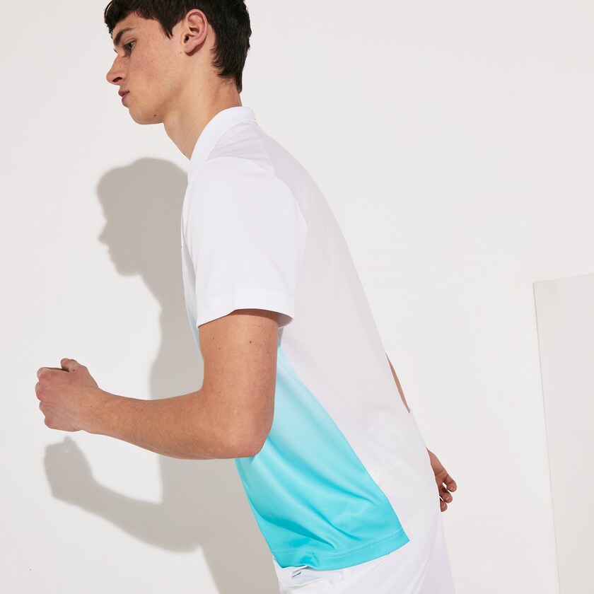 Men's Lacoste White / Turquoise / Green Shirts SPORT Roland Garros Zip-Front Performance Polo BI3-79517T0