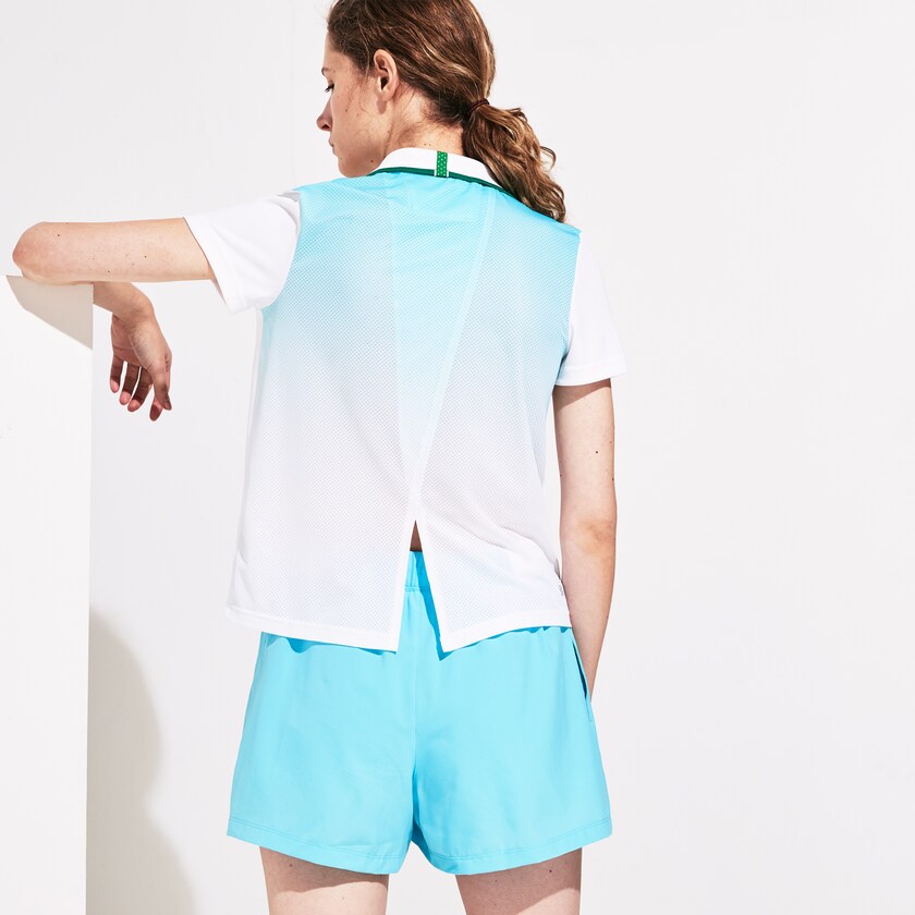 Women's Lacoste White / Turquoise / Green Polo Shirts SPORT Roland Garros Ombré-Print PH6-12411W2