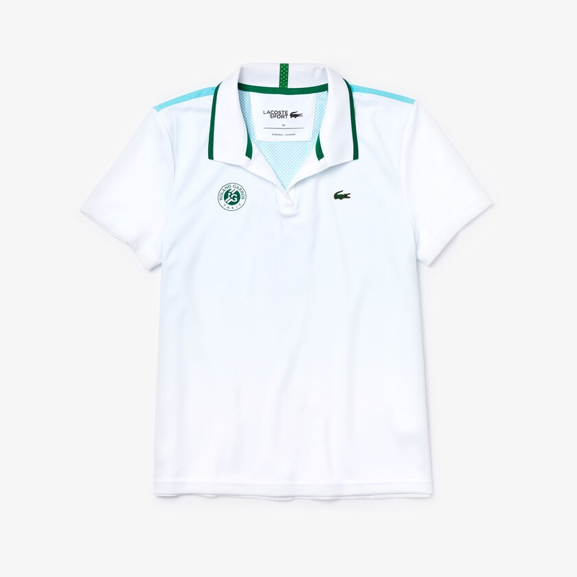 Women's Lacoste White / Turquoise / Green Polo Shirts SPORT Roland Garros Ombré-Print PH6-12411W2