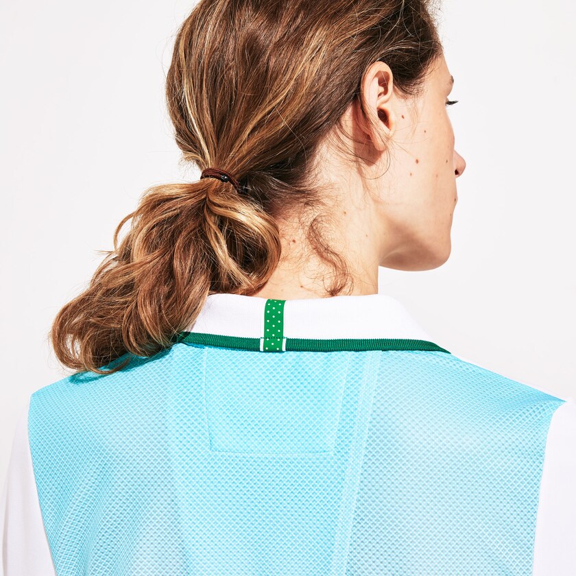 Women's Lacoste White / Turquoise / Green Polo Shirts SPORT Roland Garros Ombré-Print PH6-12411W2