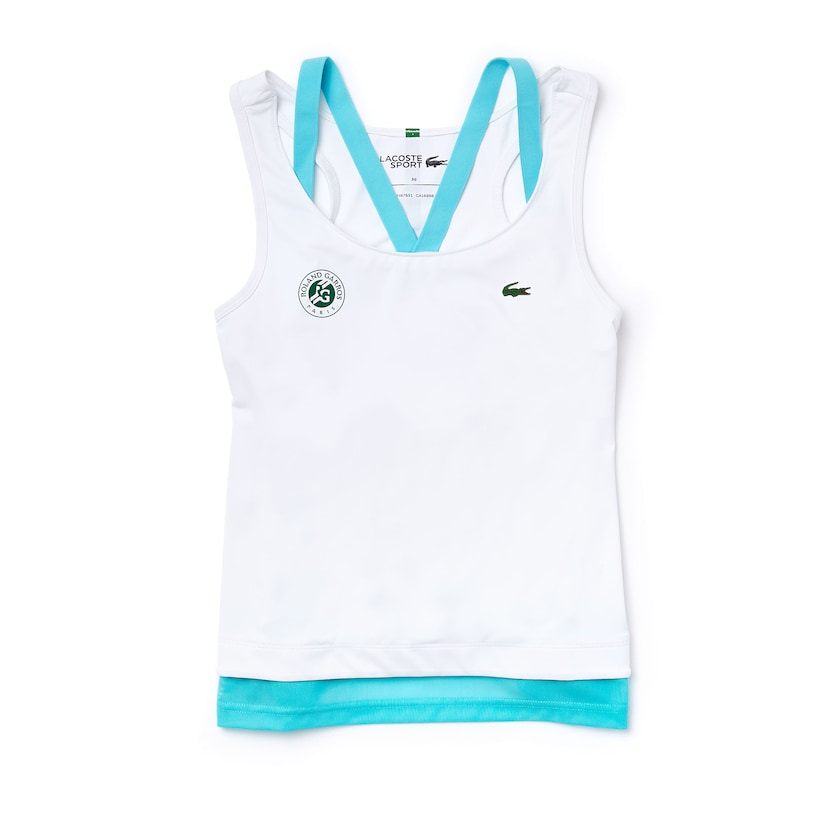Women's Lacoste White / Turquoise / Green T Shirts SPORT Roland Garros Performance Tank Top BT0-09290R1