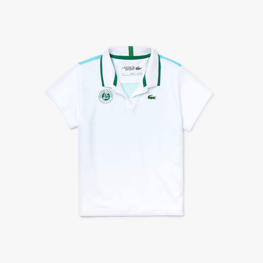Kids' Lacoste White / Turquoise / Green Polo Shirts SPORT Roland Garros V-Neck TG6-61856W0