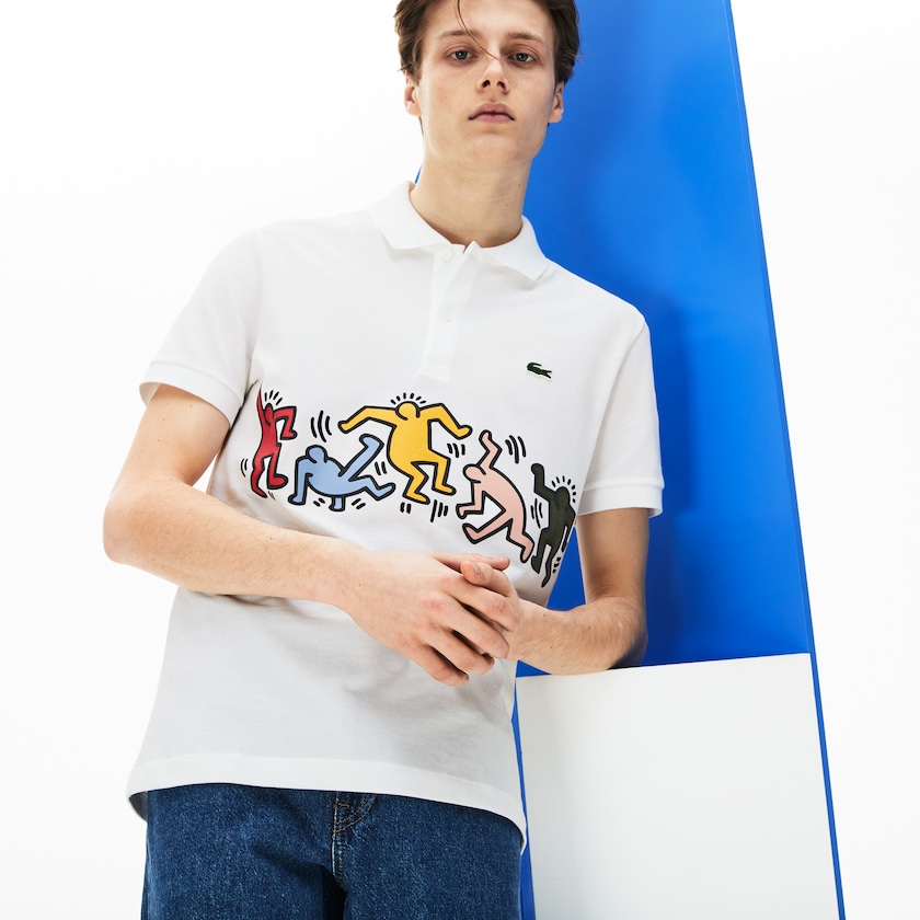 Men's Lacoste White / White Polo Shirts Keith Haring Print Piqué FC0-93469C7