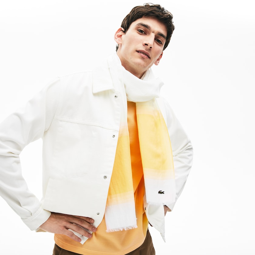 Men's Lacoste White / Yellow Scarves Made In France Organic Cotton Ombré VM2-02590B0