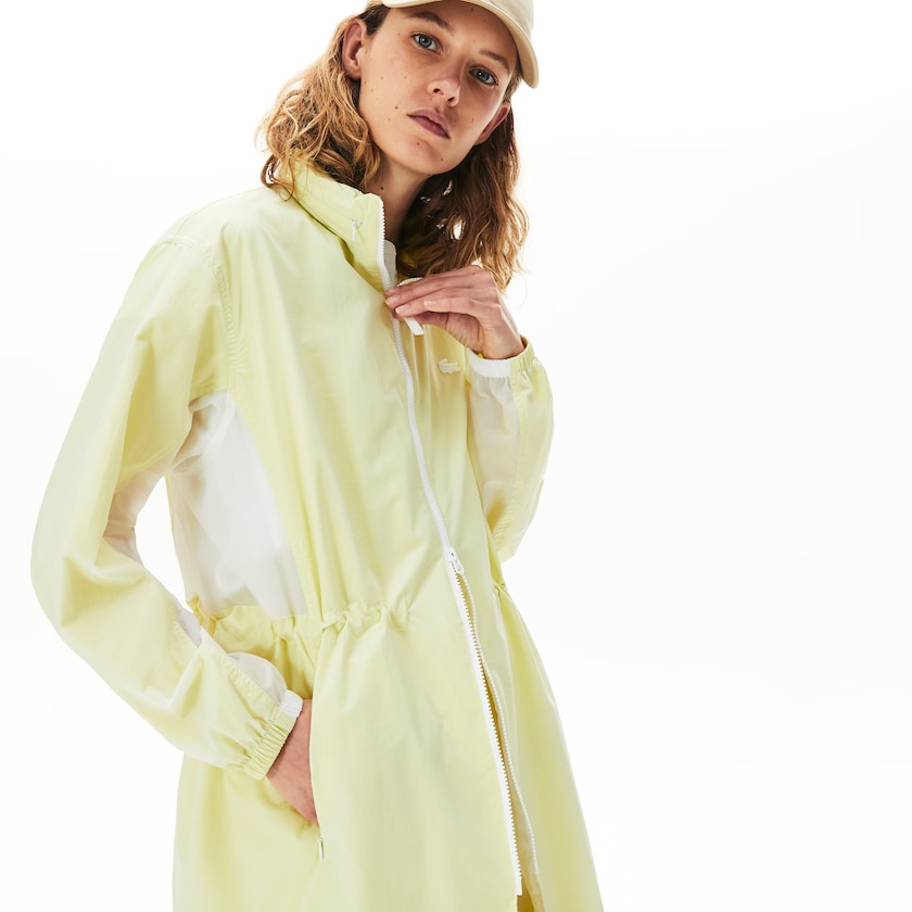 Women's Lacoste White / Yellow Parka Jackets Water-Resistant Long Nylon VQ9-76757R8