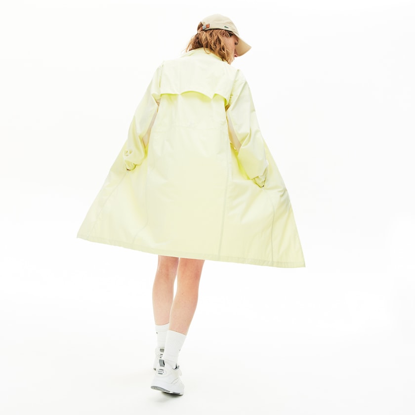 Women's Lacoste White / Yellow Parka Jackets Water-Resistant Long Nylon VQ9-76757R8