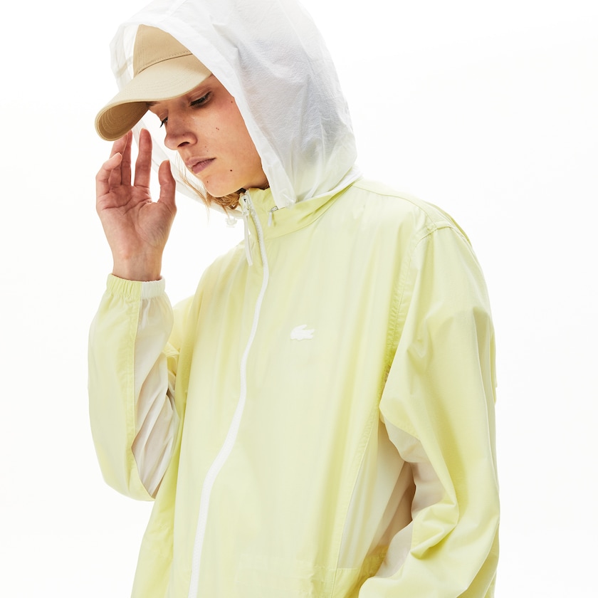 Women's Lacoste White / Yellow Parka Jackets Water-Resistant Long Nylon VQ9-76757R8