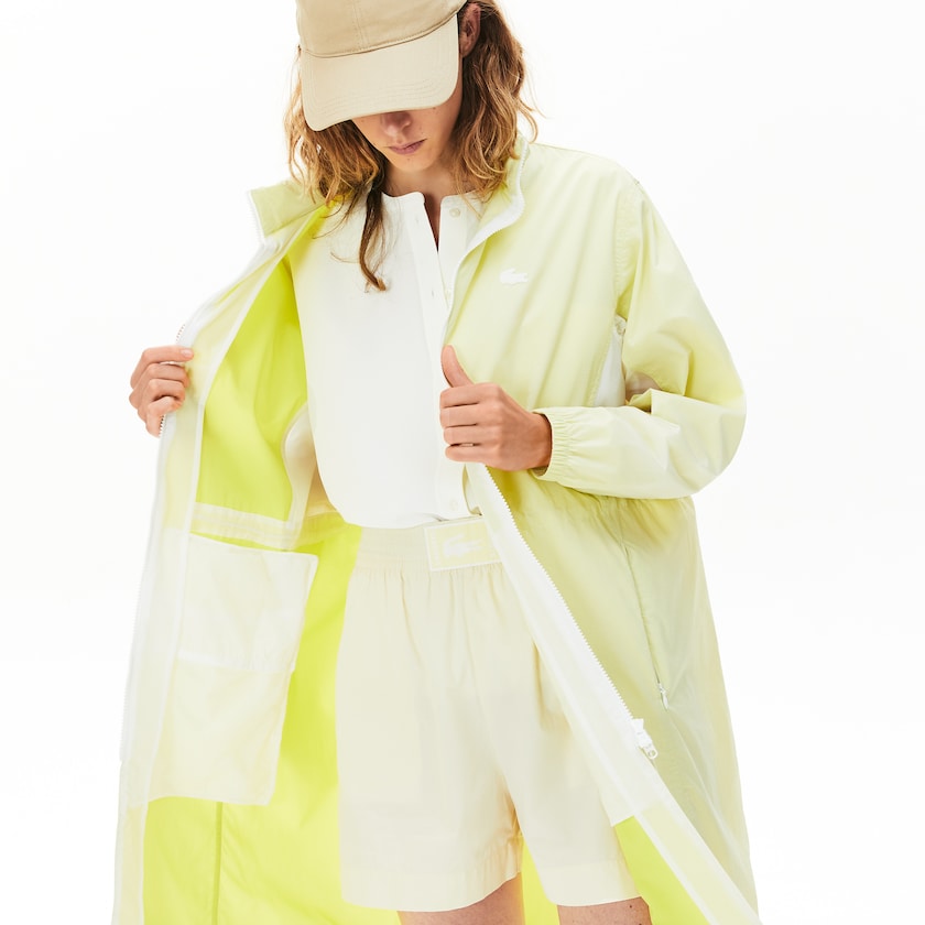 Women's Lacoste White / Yellow Parka Jackets Water-Resistant Long Nylon VQ9-76757R8