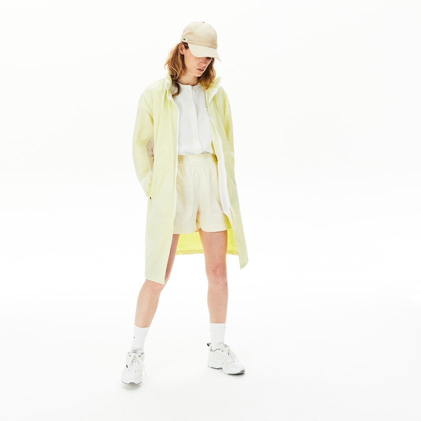 Women's Lacoste White / Yellow Parka Jackets Water-Resistant Long Nylon VQ9-76757R8