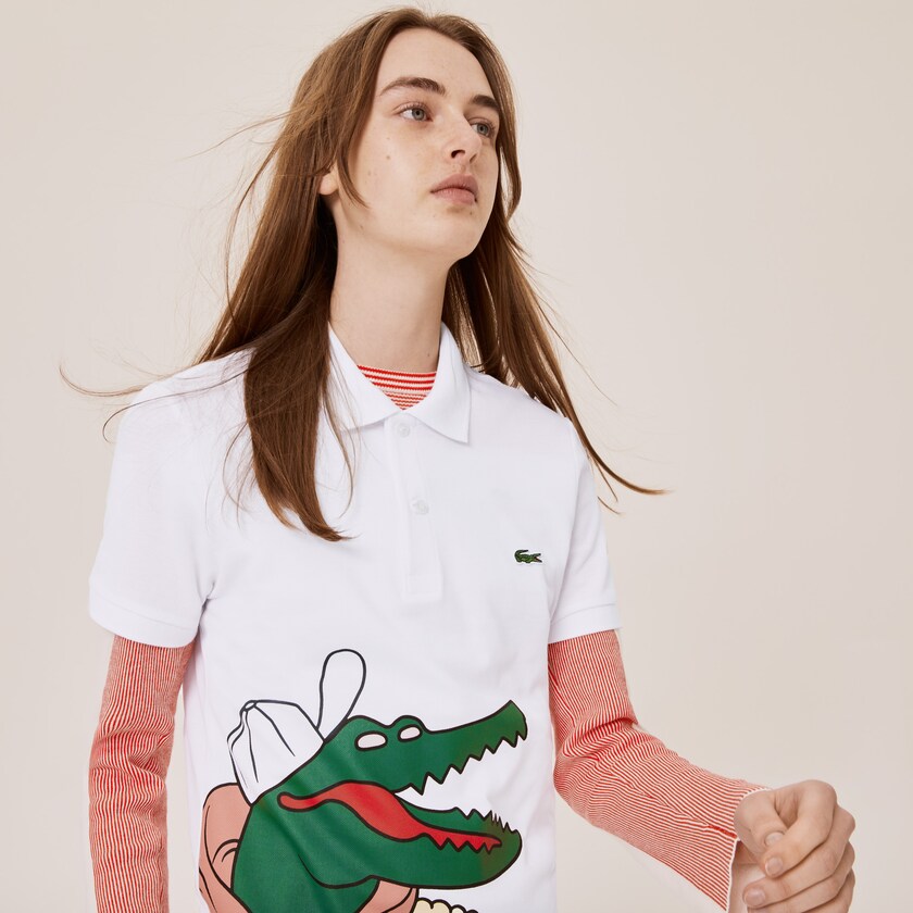 Men's Lacoste White / Yellow Shirts x Jean-Michel Tixier Print Classic Fit Polo IG0-34973W6