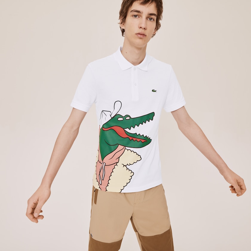 Women's Lacoste White / Yellow Polo Shirts x Jean-Michel Tixier Print Classic Fit VK8-54205R4