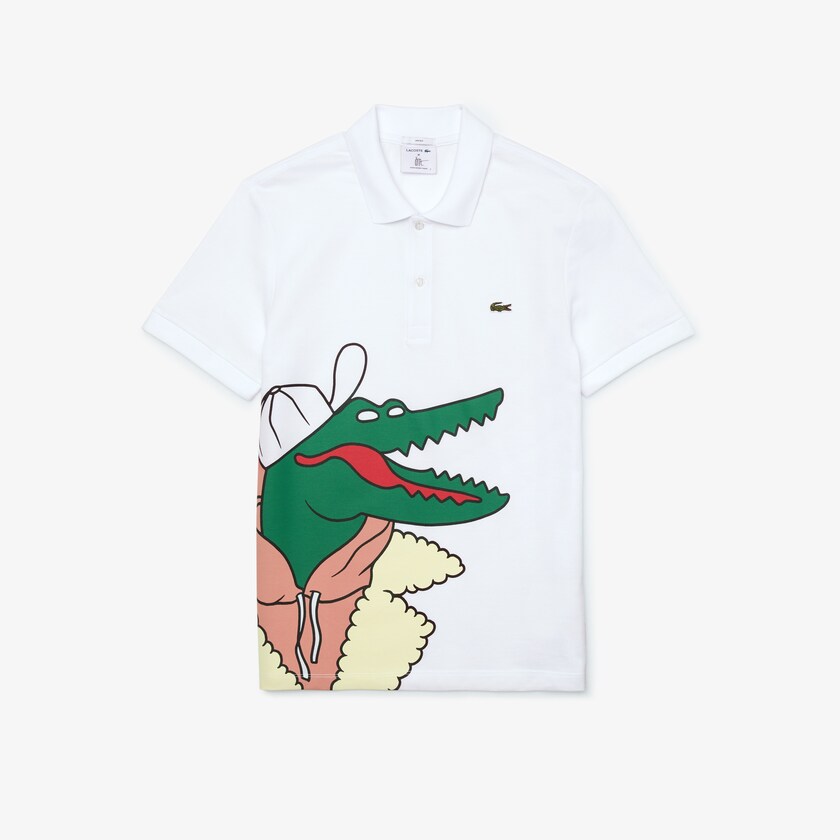 Women's Lacoste White / Yellow Polo Shirts x Jean-Michel Tixier Print Classic Fit VK8-54205R4