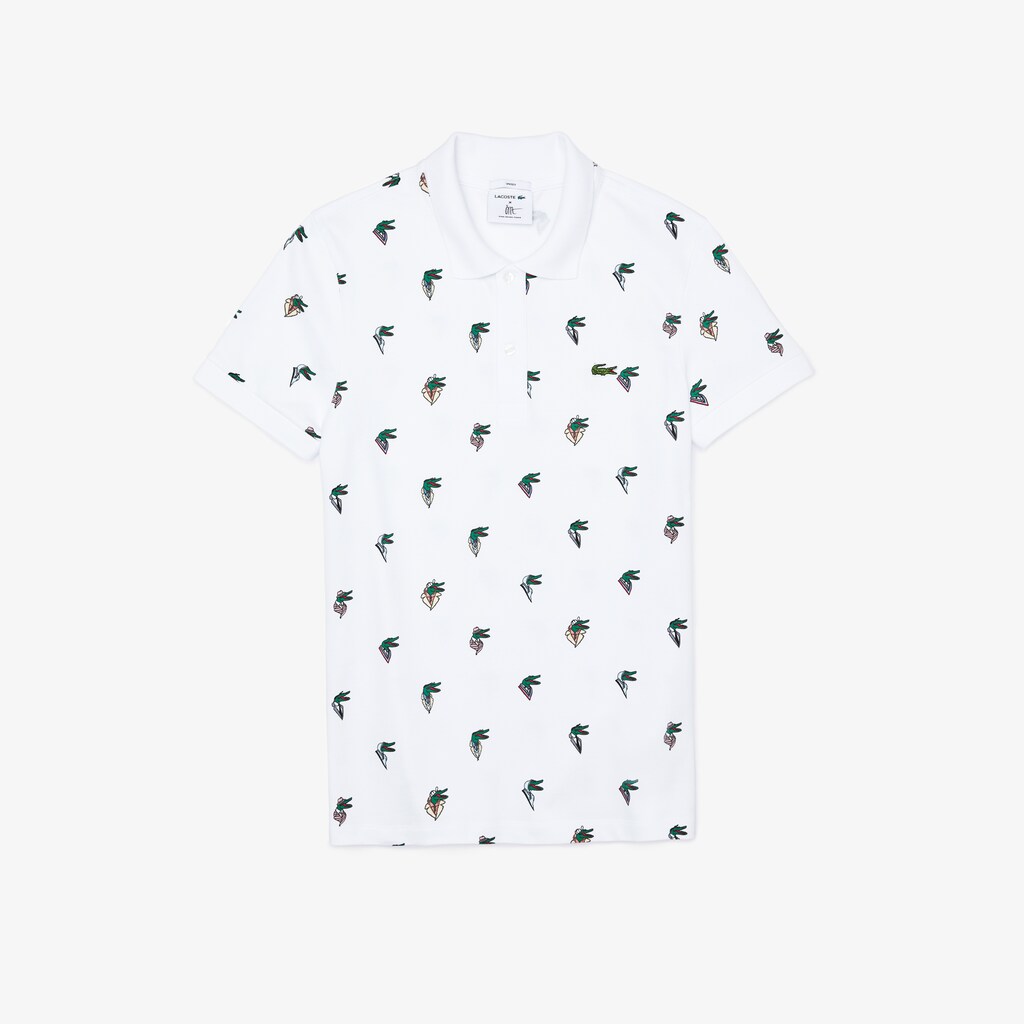 Men's Lacoste White / Yellow Polo Shirts x Jean-Michel Tixier Print Regular Fit CT0-36453L5