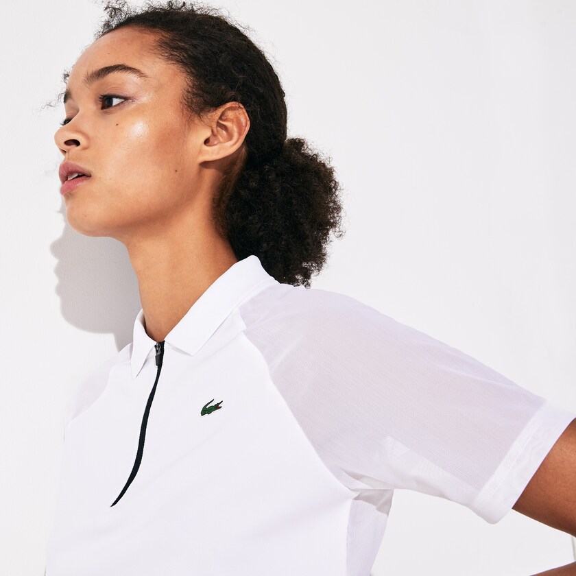 Women's Lacoste White / Yellow / Black Polo Shirts SPORT Geometric Print Breathable Tennis SD6-56755H9