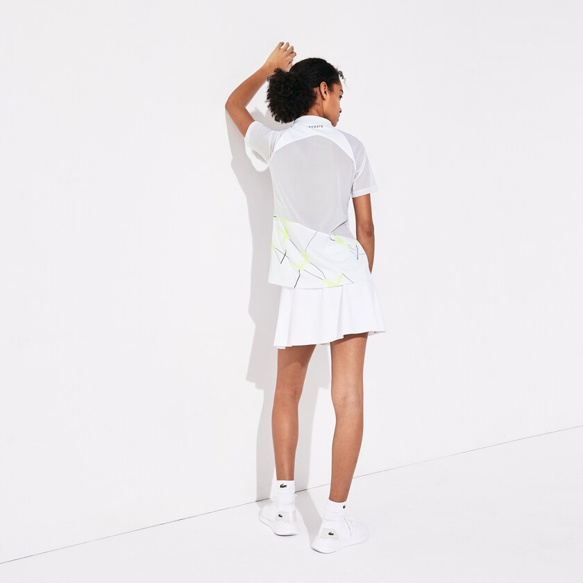 Women's Lacoste White / Yellow / Black Polo Shirts SPORT Geometric Print Breathable Tennis SD6-56755H9