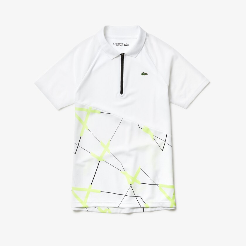 Women's Lacoste White / Yellow / Black Polo Shirts SPORT Geometric Print Breathable Tennis SD6-56755H9