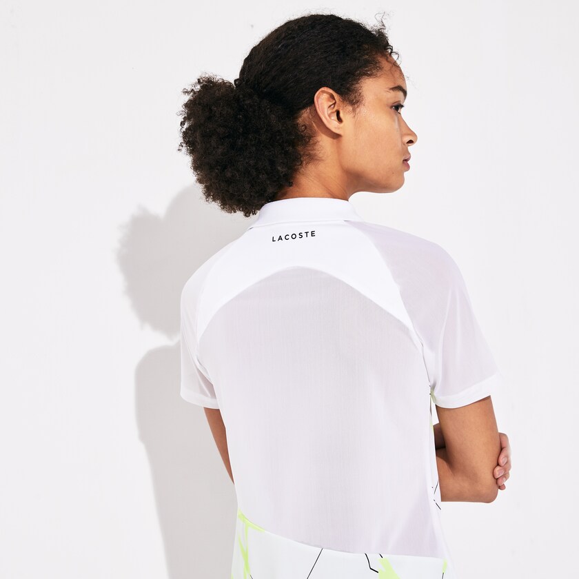 Women's Lacoste White / Yellow / Black Polo Shirts SPORT Geometric Print Breathable Tennis SD6-56755H9
